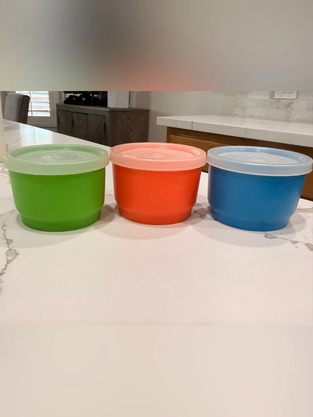Vintage Tupperware Snack Cups Small Bowls with Lids Set of 3 Green Orange Blue